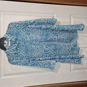 Caffe Marrahesh chiffon quarter pullover tunic shirt ¾ sleeve - L - blue